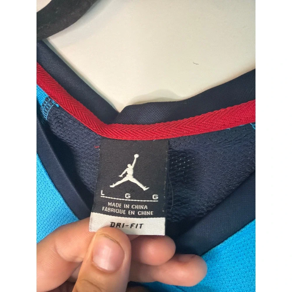 Jordan Brand Mens Dri-FIT Basketball Tank Top Blue Gold Jumpman Jersey Large